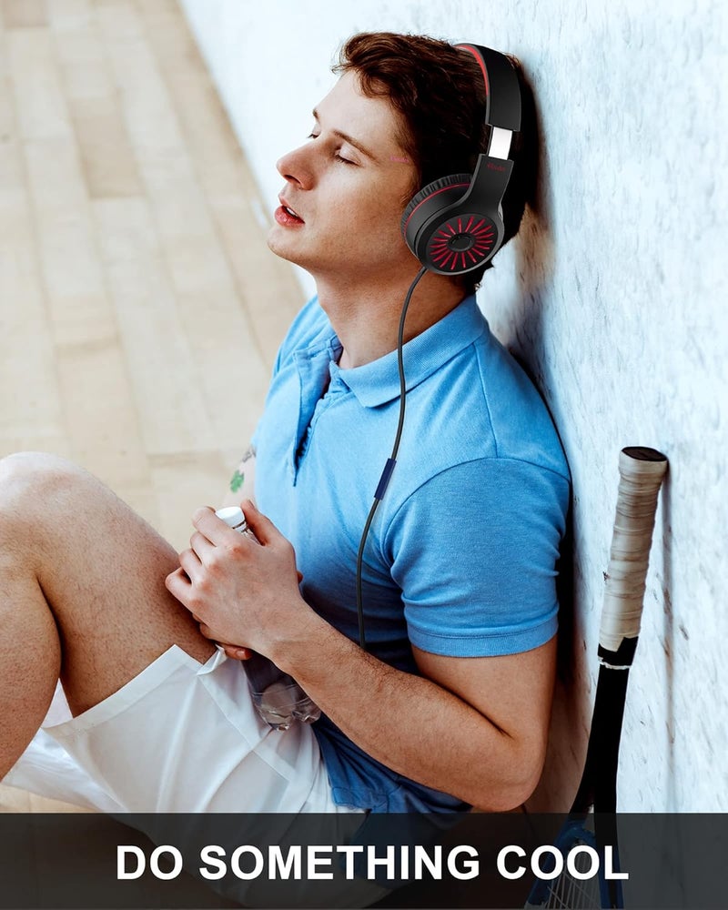 ELECDER i45 Headphones Wired, On-Ear Kids Headphones with 1.5M No-Tangle Cord, Foldable Portable Stereo 3.5mm Headset for School Kids Teens, Smartphones Tablet Computer Laptop, Airplane Travel, Red - Image 2